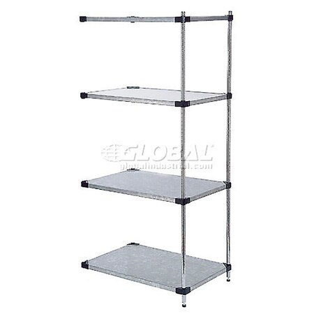 Nexel Galvanized Steel, 4 Tier, Solid Shelving Add-On Unit, 42Wx24Dx54H A24425SZ